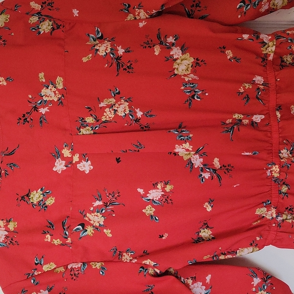 Women's Medium Quarter sleeve Dress. Orange with floral print design. - Picture 3 of 14